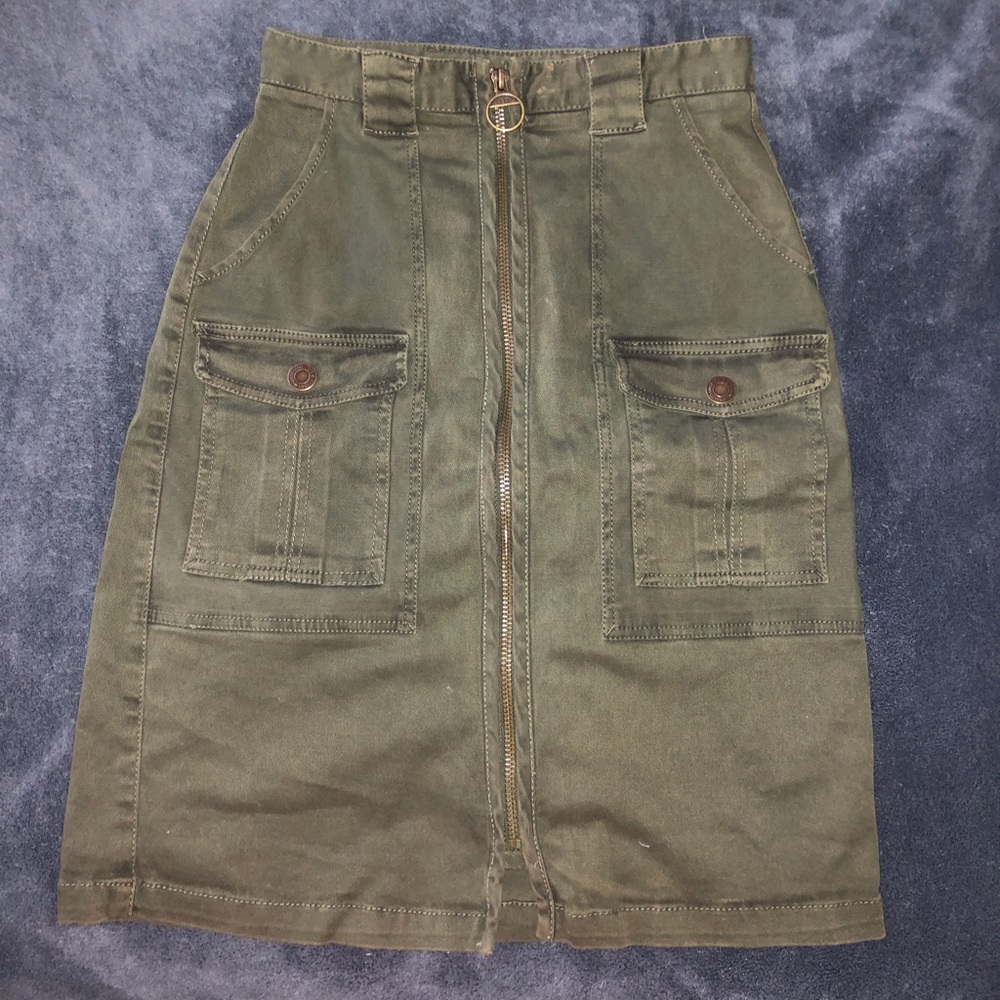 Olive army denim skirt